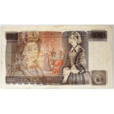 GREAT BRITAIN UK 1979 . TEN  10 POUNDS BANKNOTE . ERROR . WET INK TRANSFER